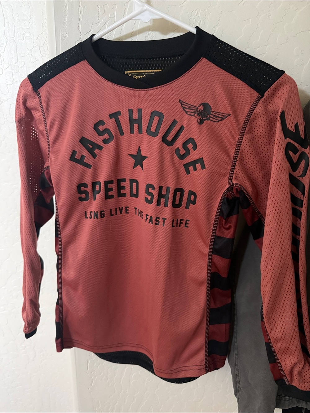 Fasthouse Kids' Long-Sleeve Speed Shop Jersey in Dusty Red